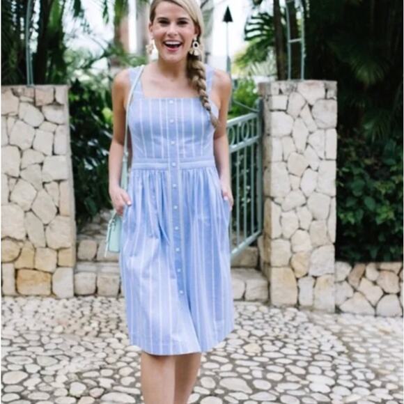 Draper James 6 Blue White Striped Shift Dress Button Front Square Neck Cotton - Picture 11 of 11